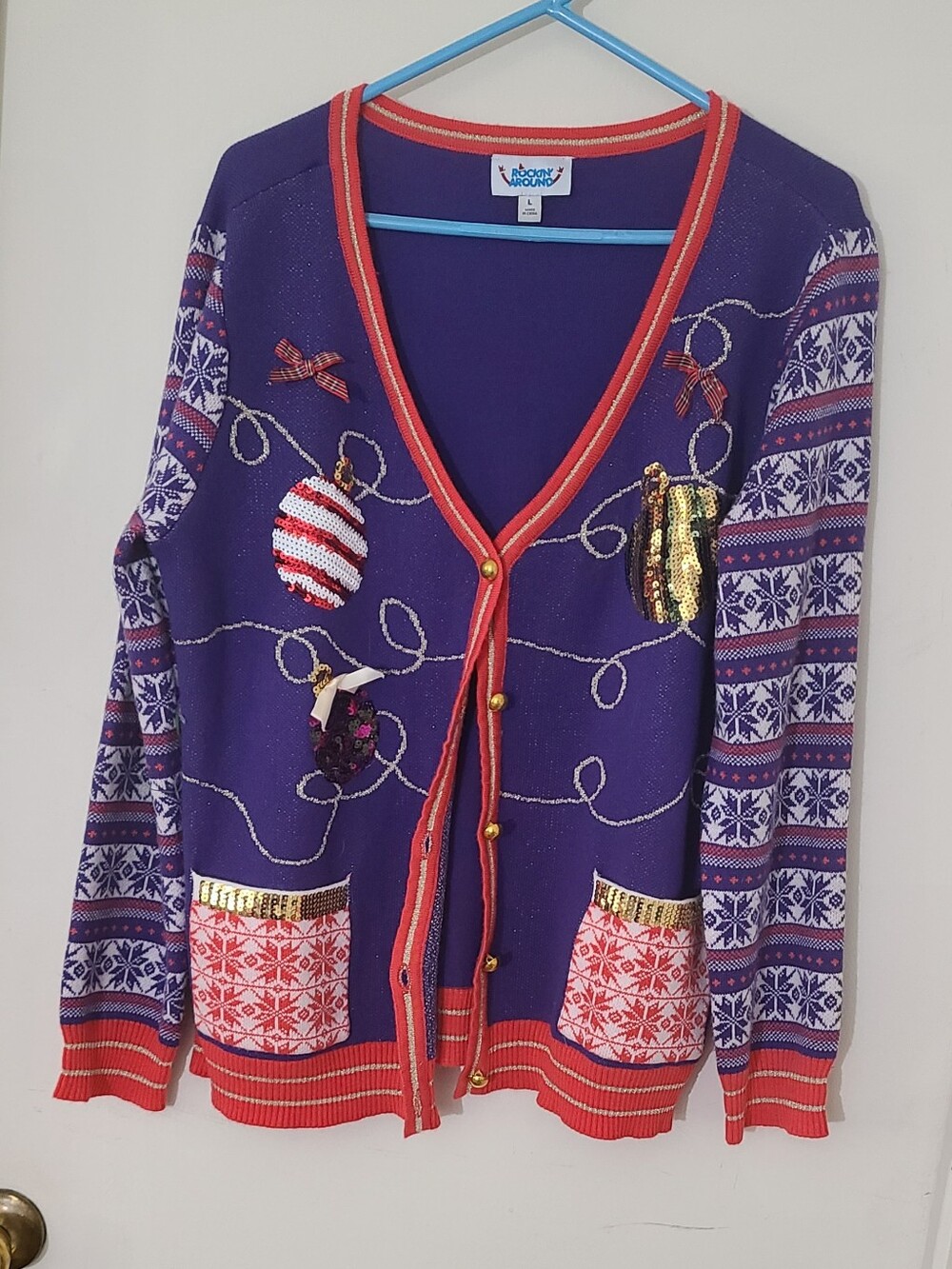 Rockin' Around Christmas cardigan sweater Large